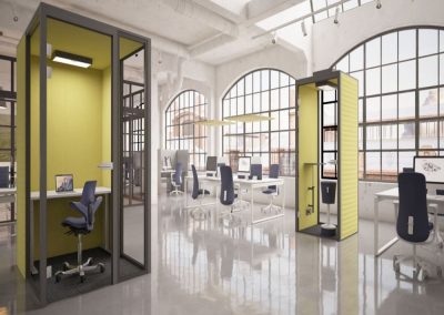 Bureau individuel élégant et fonctionnel, adapté pour un espace de travail privé et optimisé pour la concentration